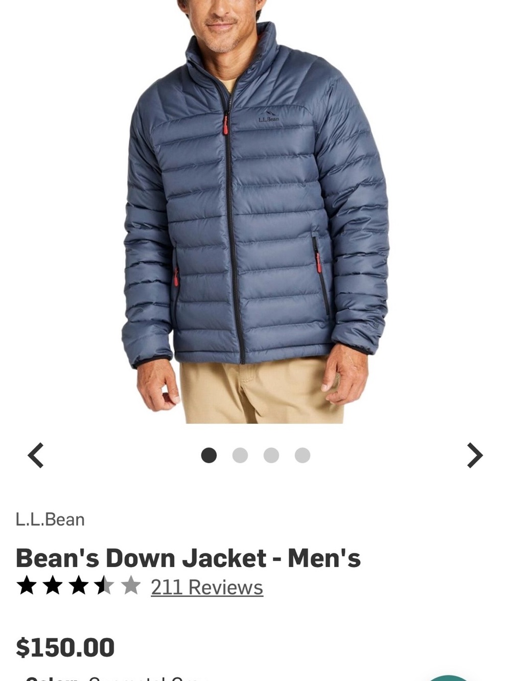L.L. Bean Men's Down Jacket - Gunmetal Gray
